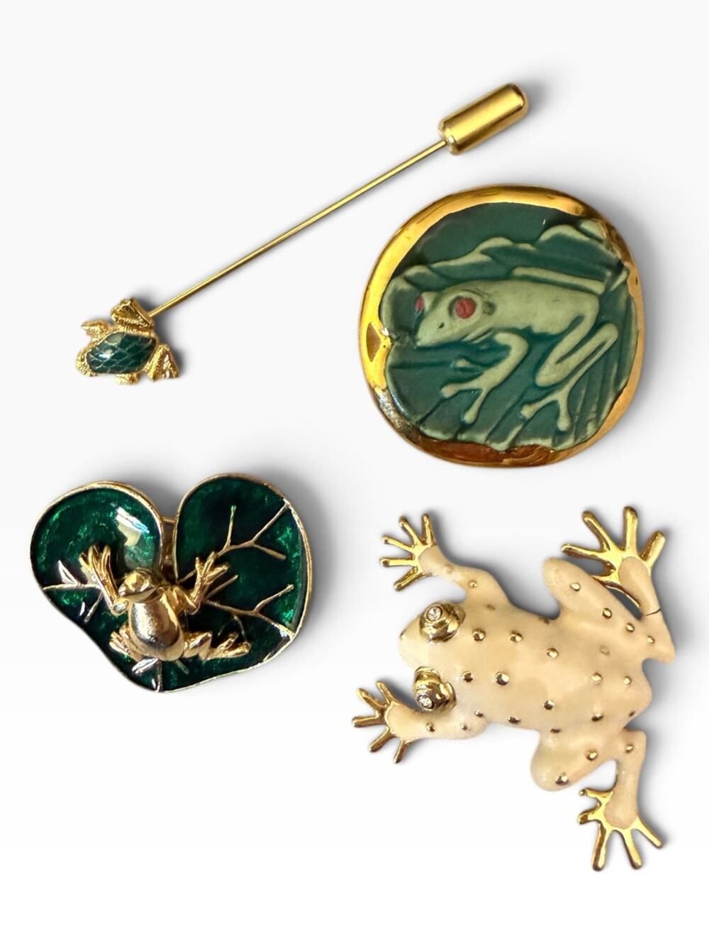 Vintage Frog Brooch Pin Lot Brooke Andrews Trembler Enamel Costume Jewelry